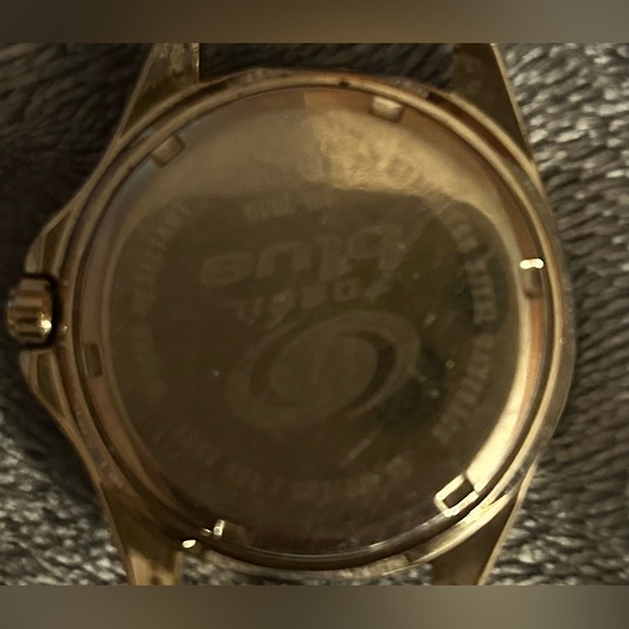 FOSSIL BLUE WATCH MENS STAINLESS SILVER DATE 50M WATER RES BROWN LEATHER QUARTZ - Picture 4 of 4